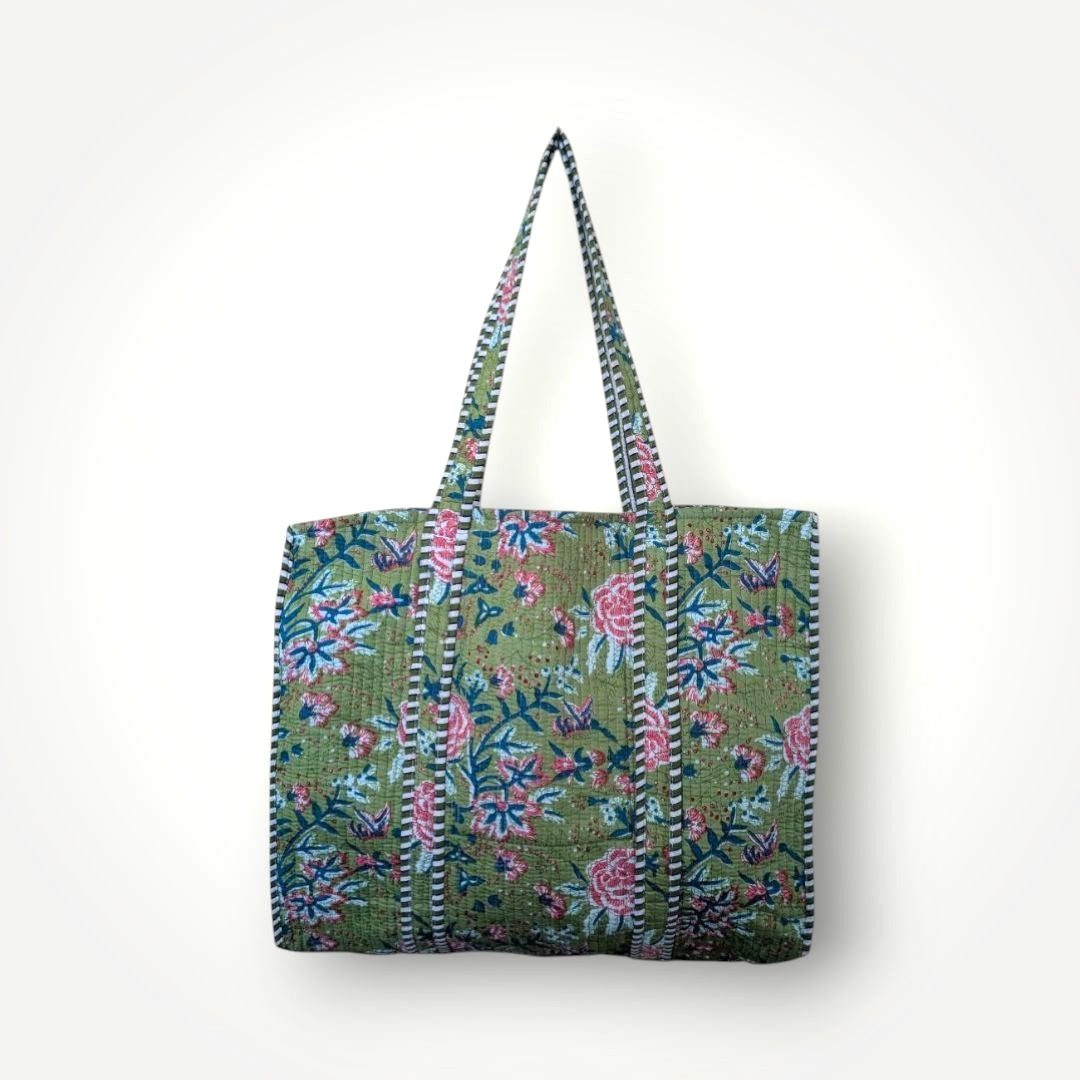 Reversible Quilted Tote - Hand-Block-Printed in Jaipur