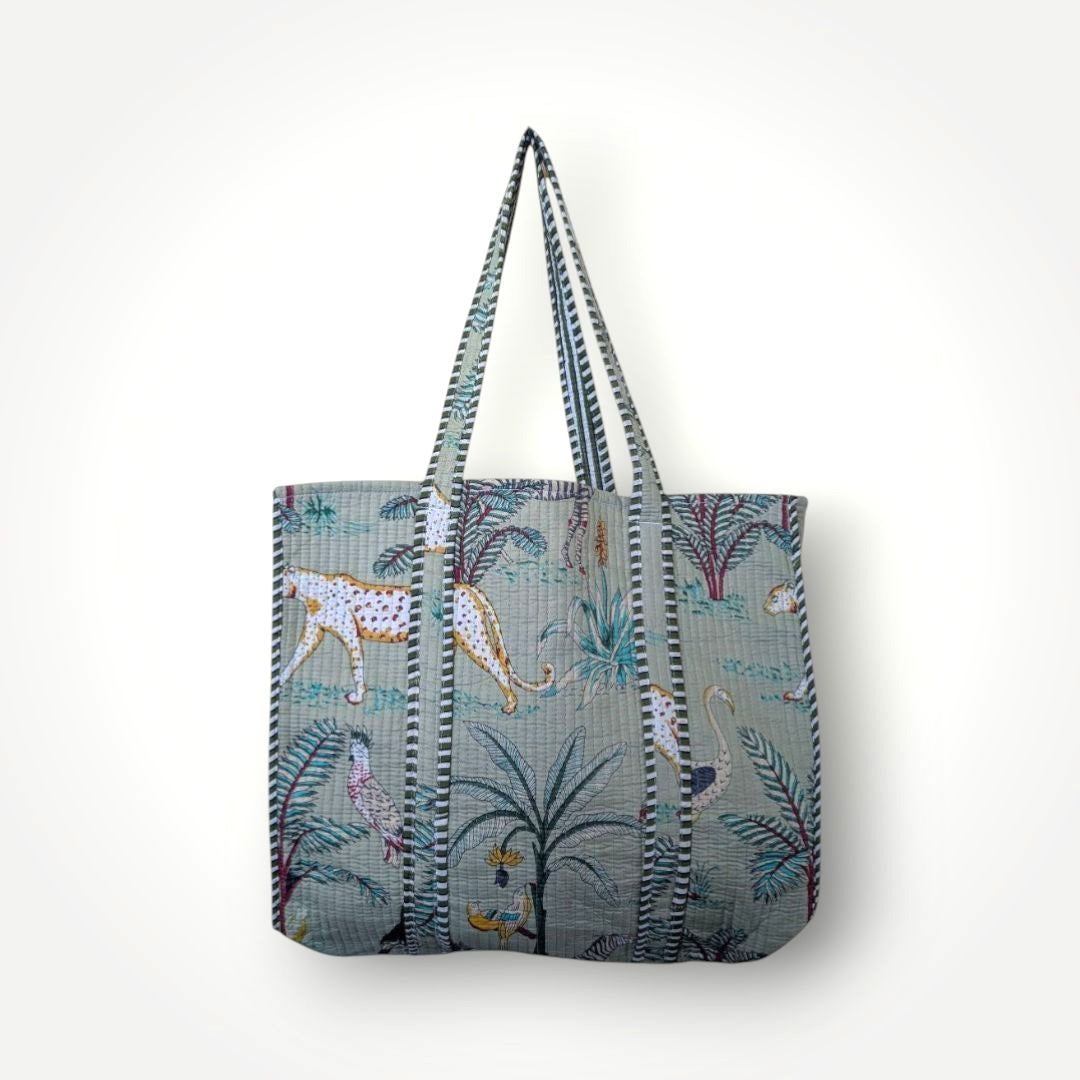 Reversible Quilted Tote - Hand-Block-Printed in Jaipur