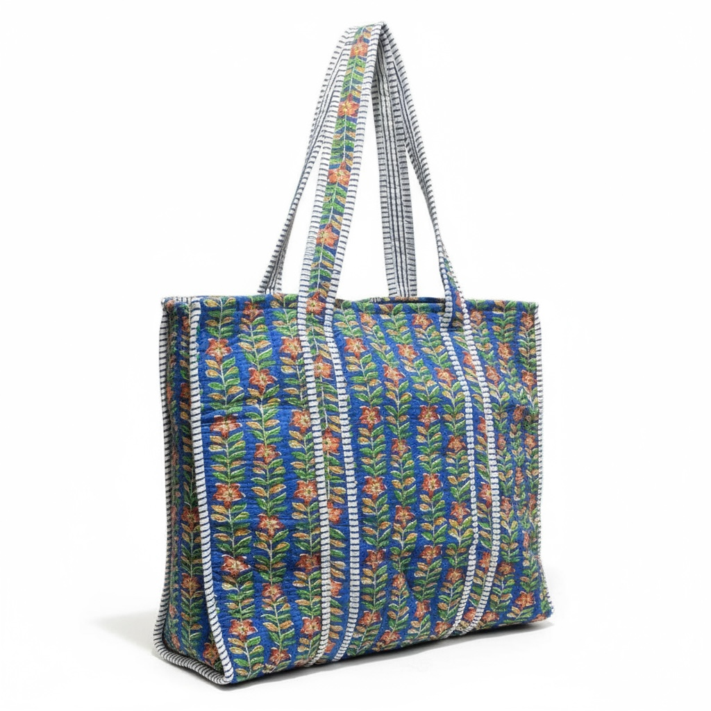 Reversible Quilted Tote - Hand-Block-Printed in Jaipur