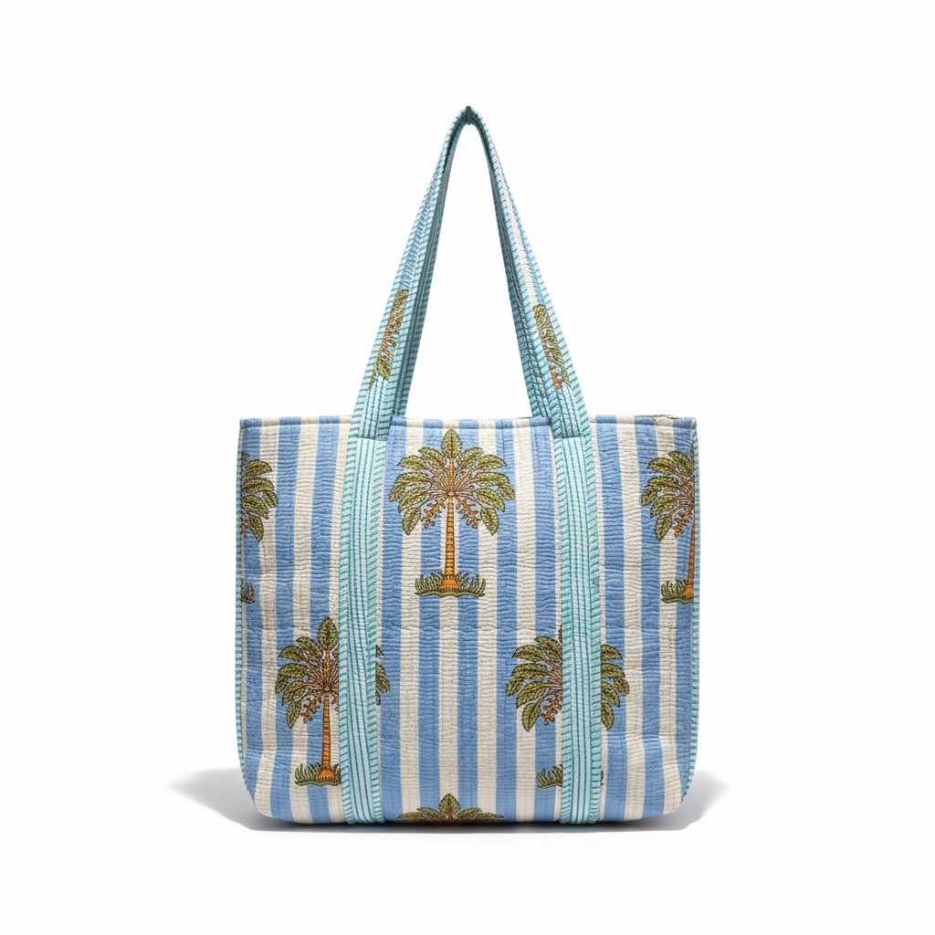 Reversible Quilted Tote - Hand-Block-Printed in Jaipur