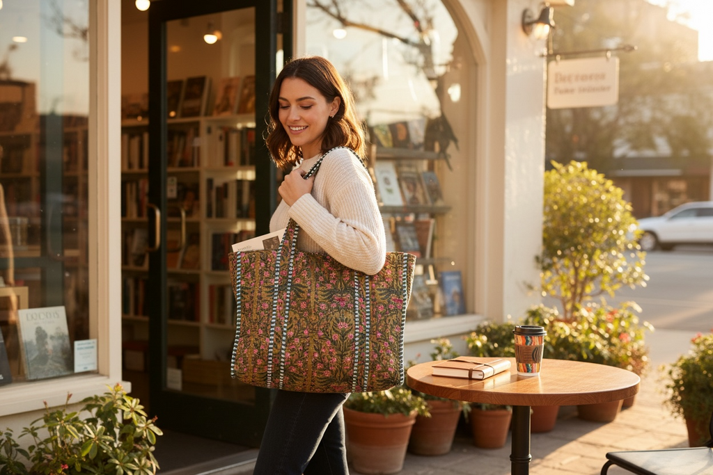Reversible Quilted Tote - Hand-Block-Printed in Jaipur