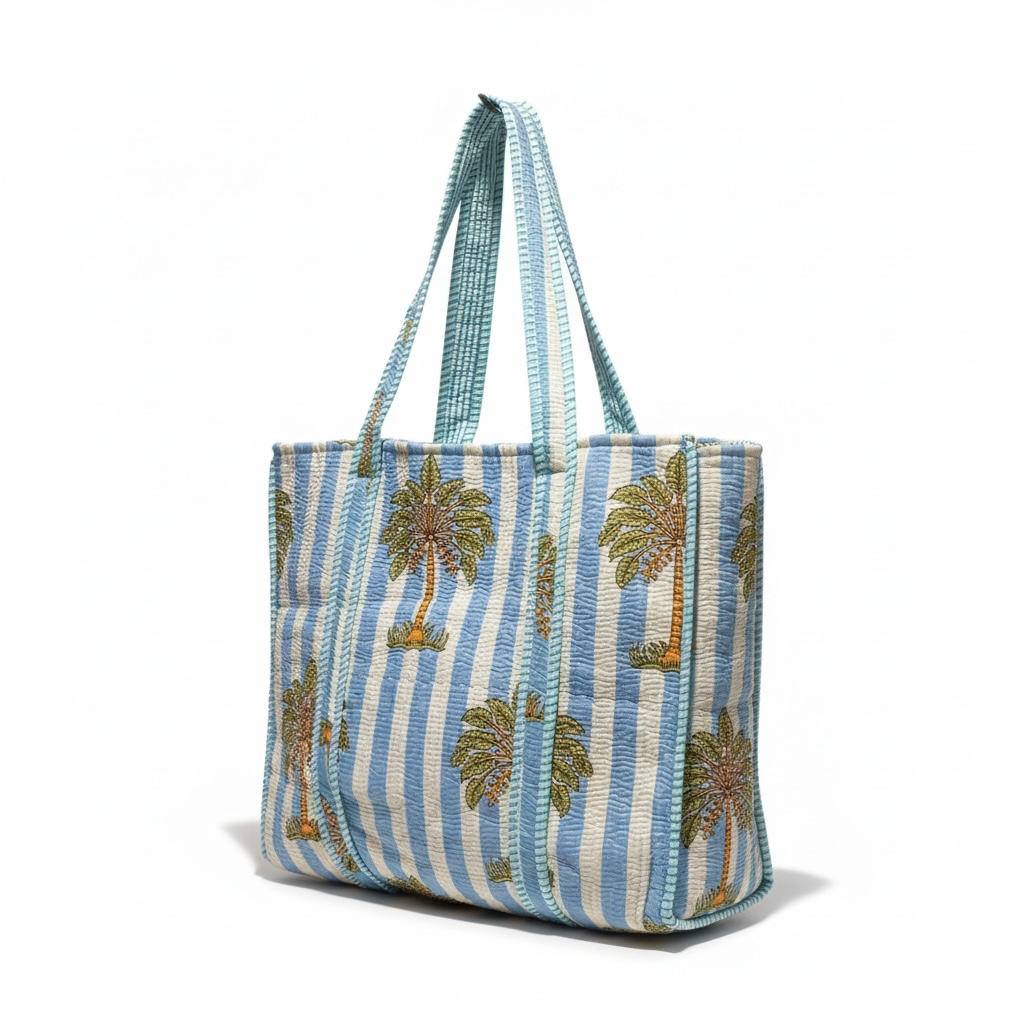 Reversible Quilted Tote - Hand-Block-Printed in Jaipur