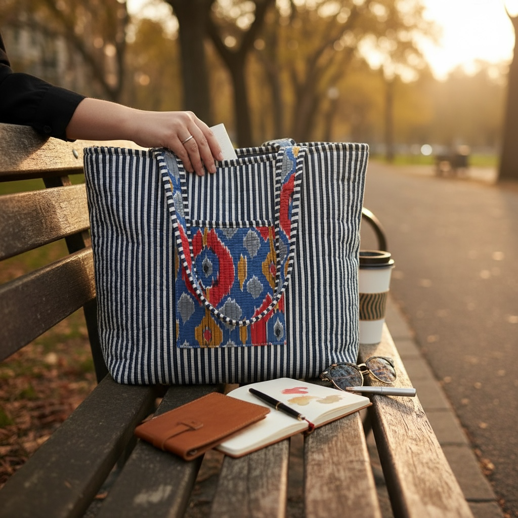 Reversible Quilted Tote - Hand-Block-Printed in Jaipur