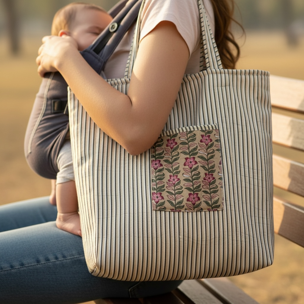 Reversible Quilted Tote - Hand-Block-Printed in Jaipur
