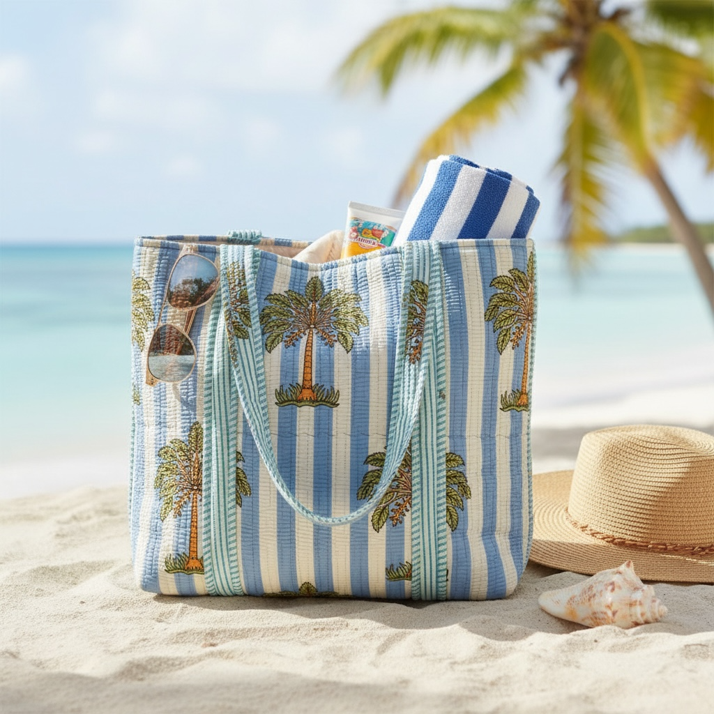 Reversible Quilted Tote - Hand-Block-Printed in Jaipur