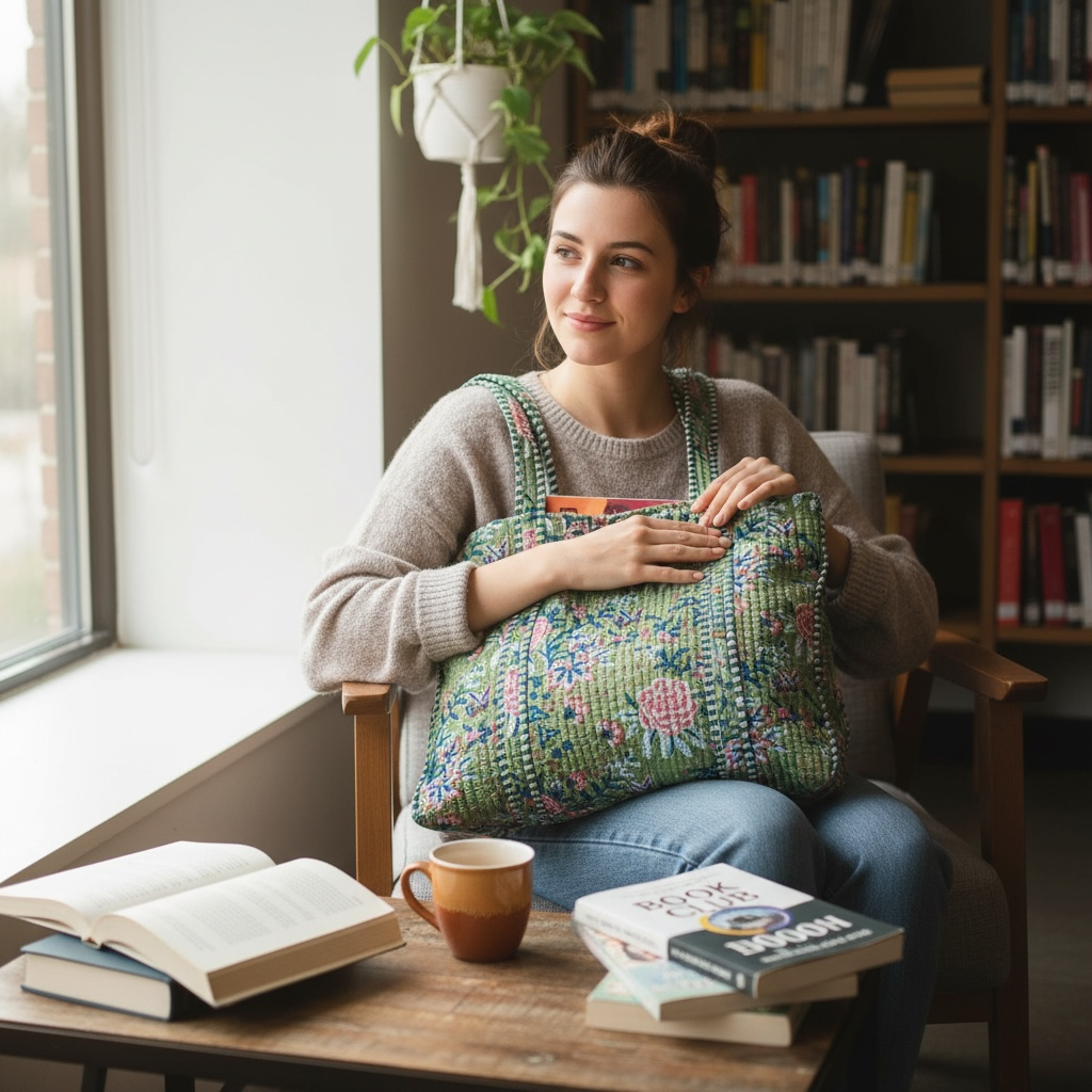 Reversible Quilted Tote - Hand-Block-Printed in Jaipur