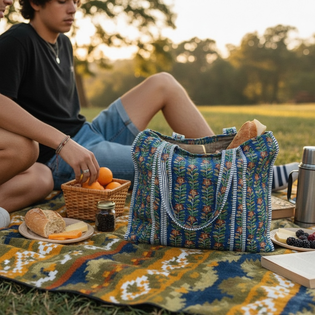 Reversible Quilted Tote - Hand-Block-Printed in Jaipur