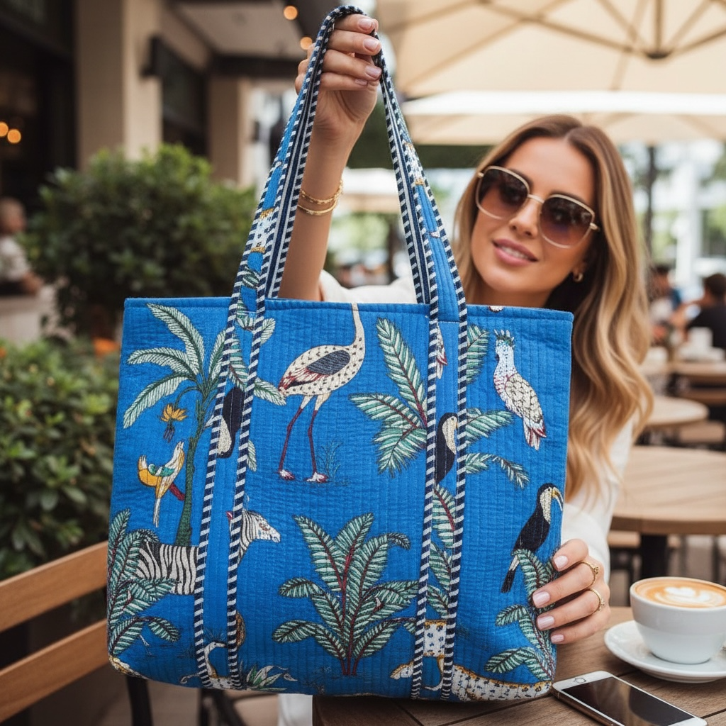 Reversible Quilted Tote - Hand-Block-Printed in Jaipur