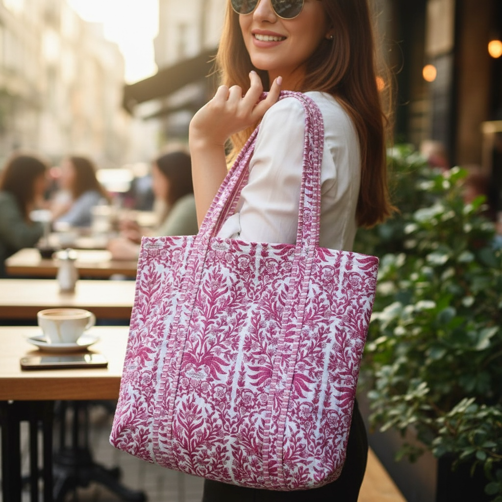 Reversible Quilted Tote - Hand-Block-Printed in Jaipur