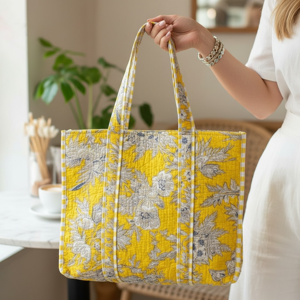 Reversible Quilted Tote - Hand-Block-Printed in Jaipur