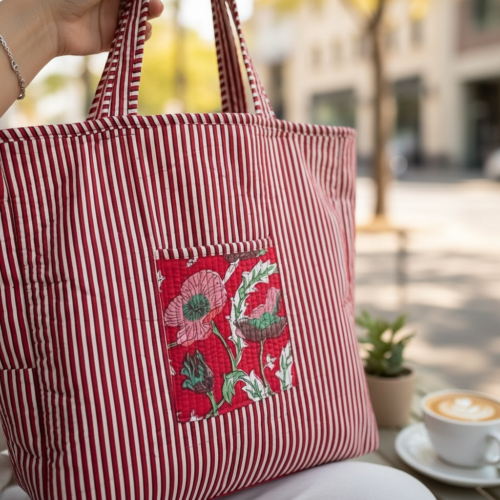 Reversible Quilted Tote - Hand-Block-Printed in Jaipur