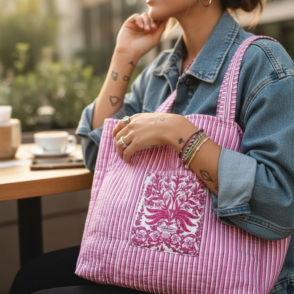 Reversible Quilted Tote - Hand-Block-Printed in Jaipur