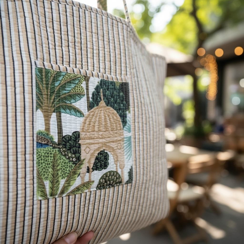 Reversible Quilted Tote - Hand-Block-Printed in Jaipur