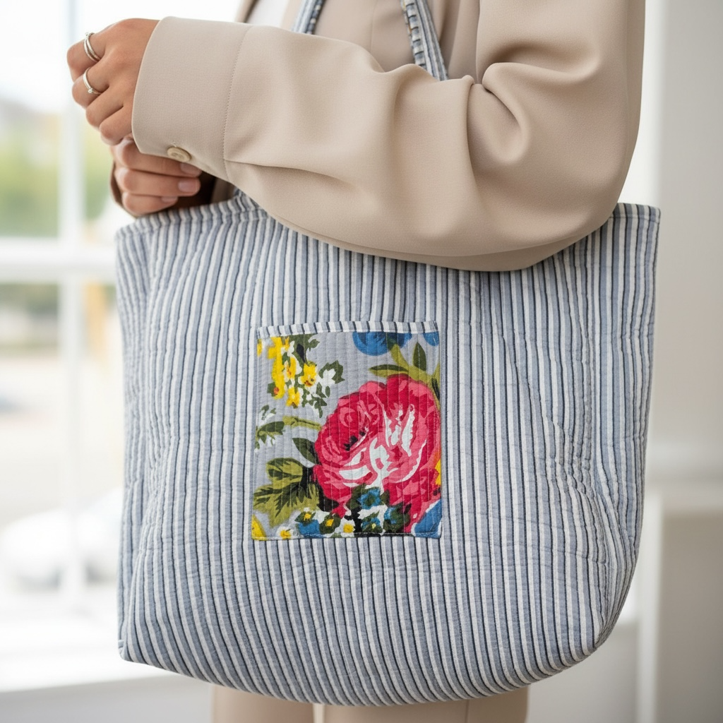 Reversible Quilted Tote - Hand-Block-Printed in Jaipur