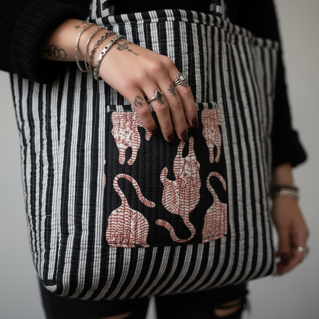 Reversible Quilted Tote - Hand-Block-Printed in Jaipur