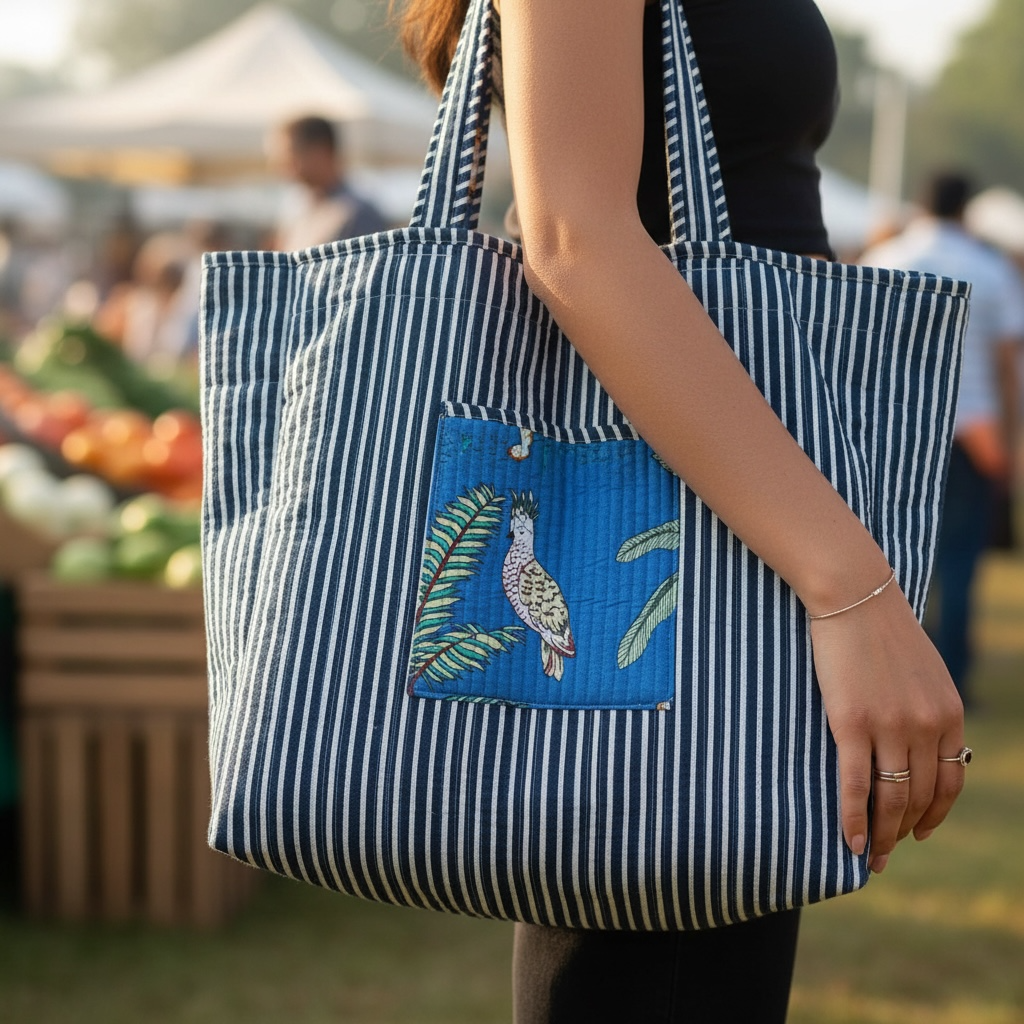 Reversible Quilted Tote - Hand-Block-Printed in Jaipur