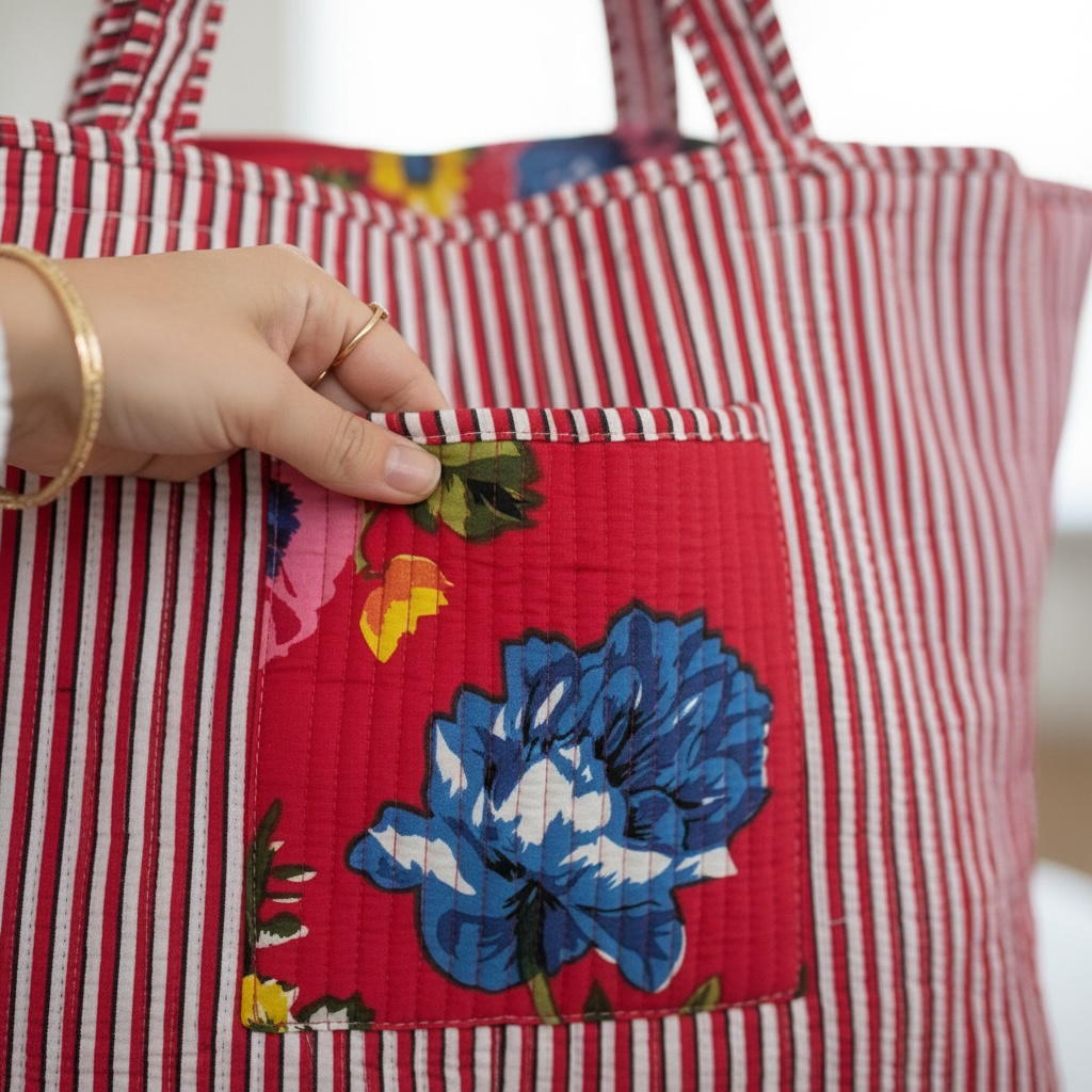 Reversible Quilted Tote - Hand-Block-Printed in Jaipur