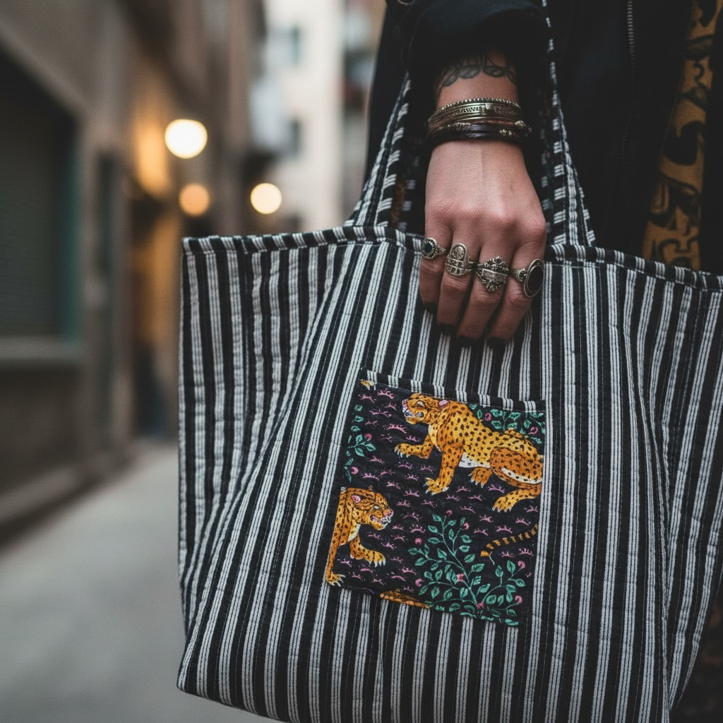 Reversible Quilted Tote - Hand-Block-Printed in Jaipur