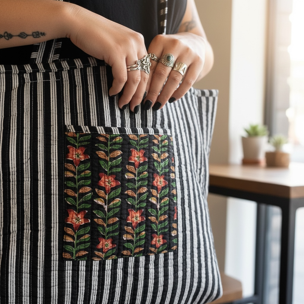Reversible Quilted Tote - Hand-Block-Printed in Jaipur