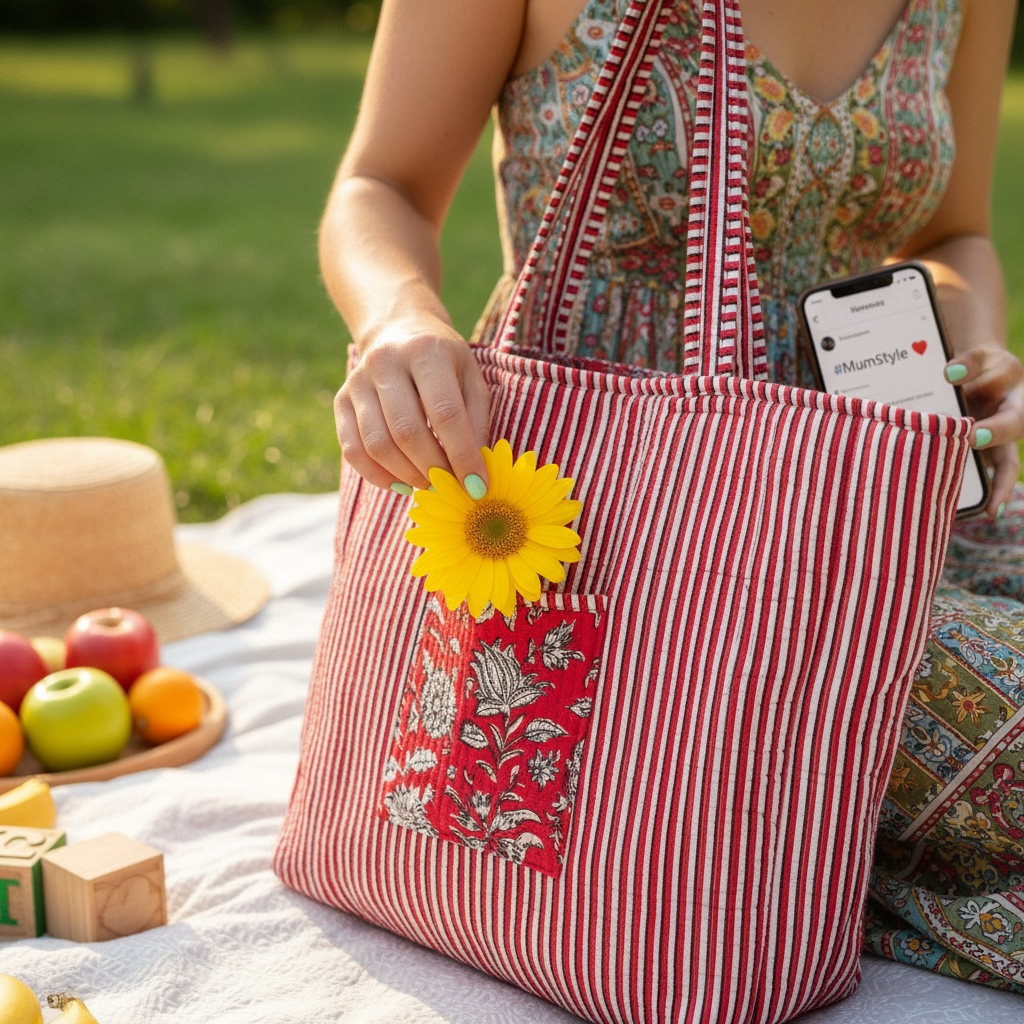 Reversible Quilted Tote - Hand-Block-Printed in Jaipur