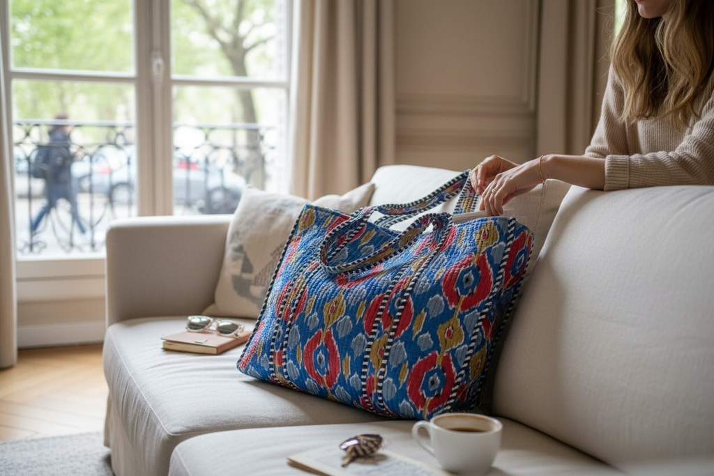 Reversible Quilted Tote - Hand-Block-Printed in Jaipur