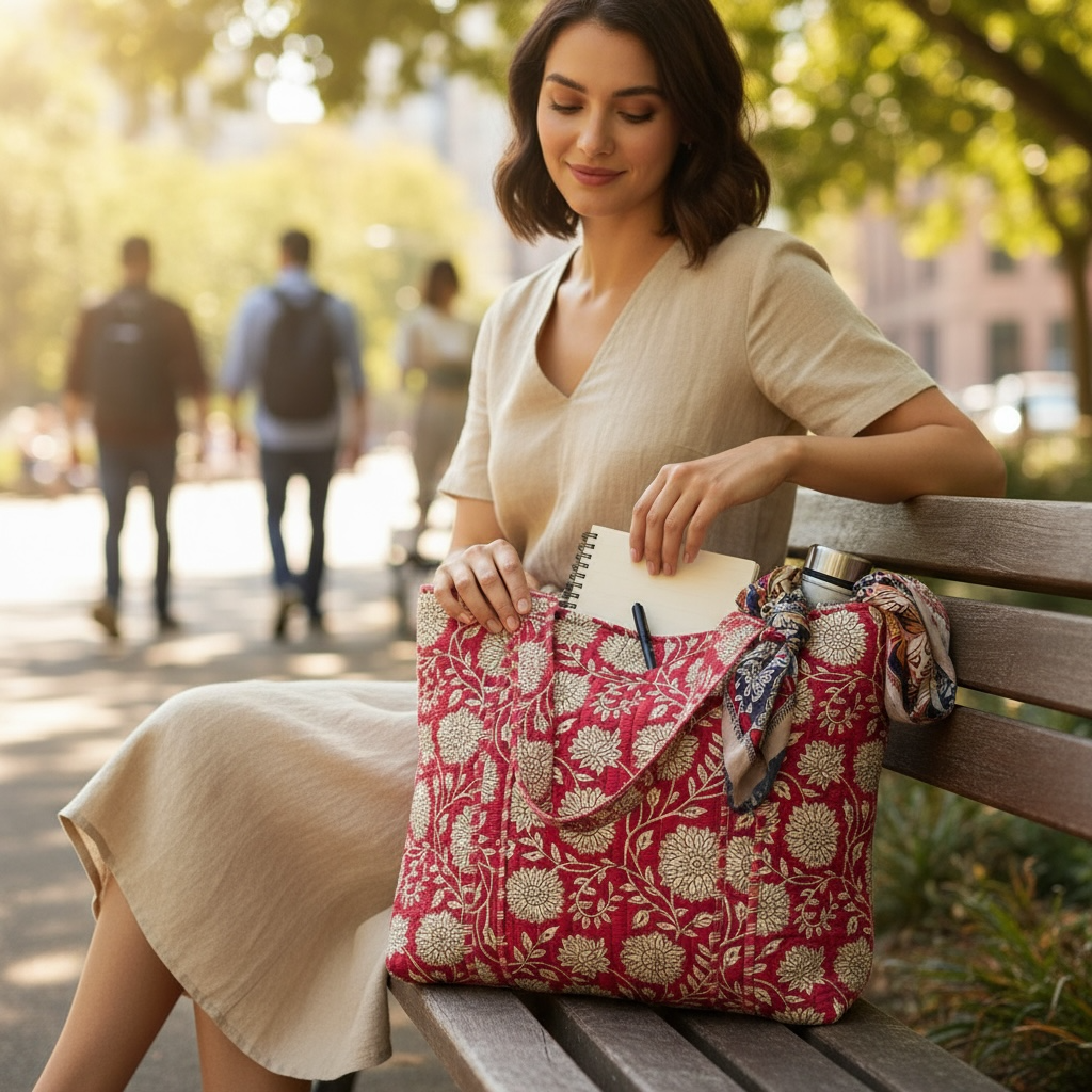 Reversible Quilted Tote - Hand-Block-Printed in Jaipur