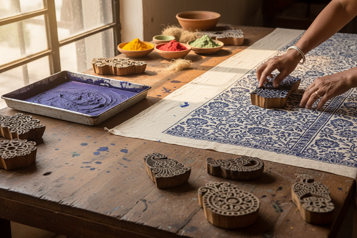 Show the process of block printing 